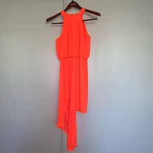 HALSTON Heritage Neon Orange Asymmetric Mini Dress